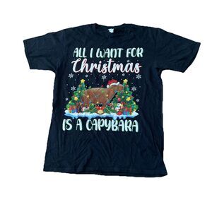 Mens “All I Want For CHRISTMAS Is A Capybara”Graphic Tee Size Medium Shirt